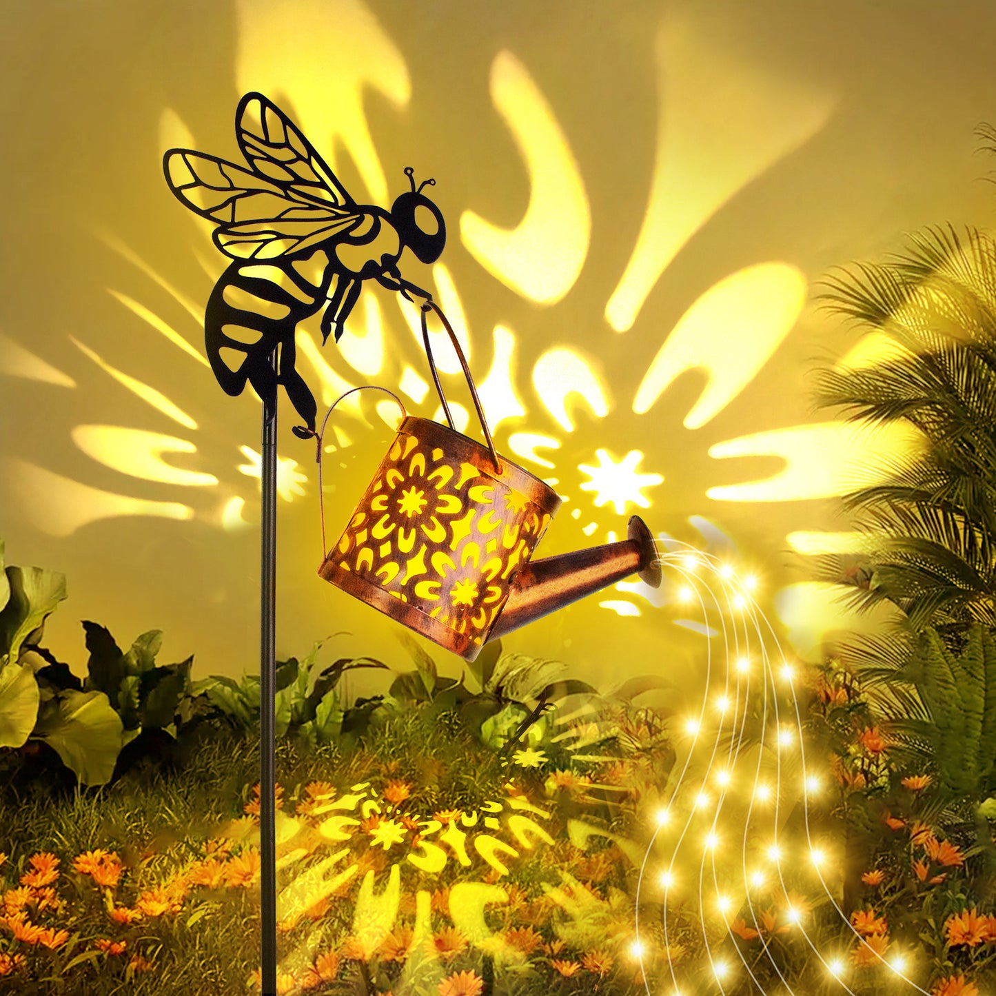 Solar Garden Lights – Flower-shaped Metal Watering Can, Outdoor Waterproof Patio & Lawn Decor