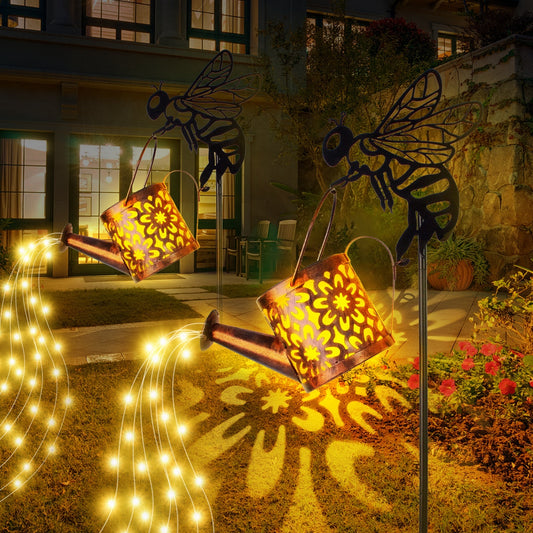 Solar Garden Lights – Flower-shaped Metal Watering Can, Outdoor Waterproof Patio & Lawn Decor