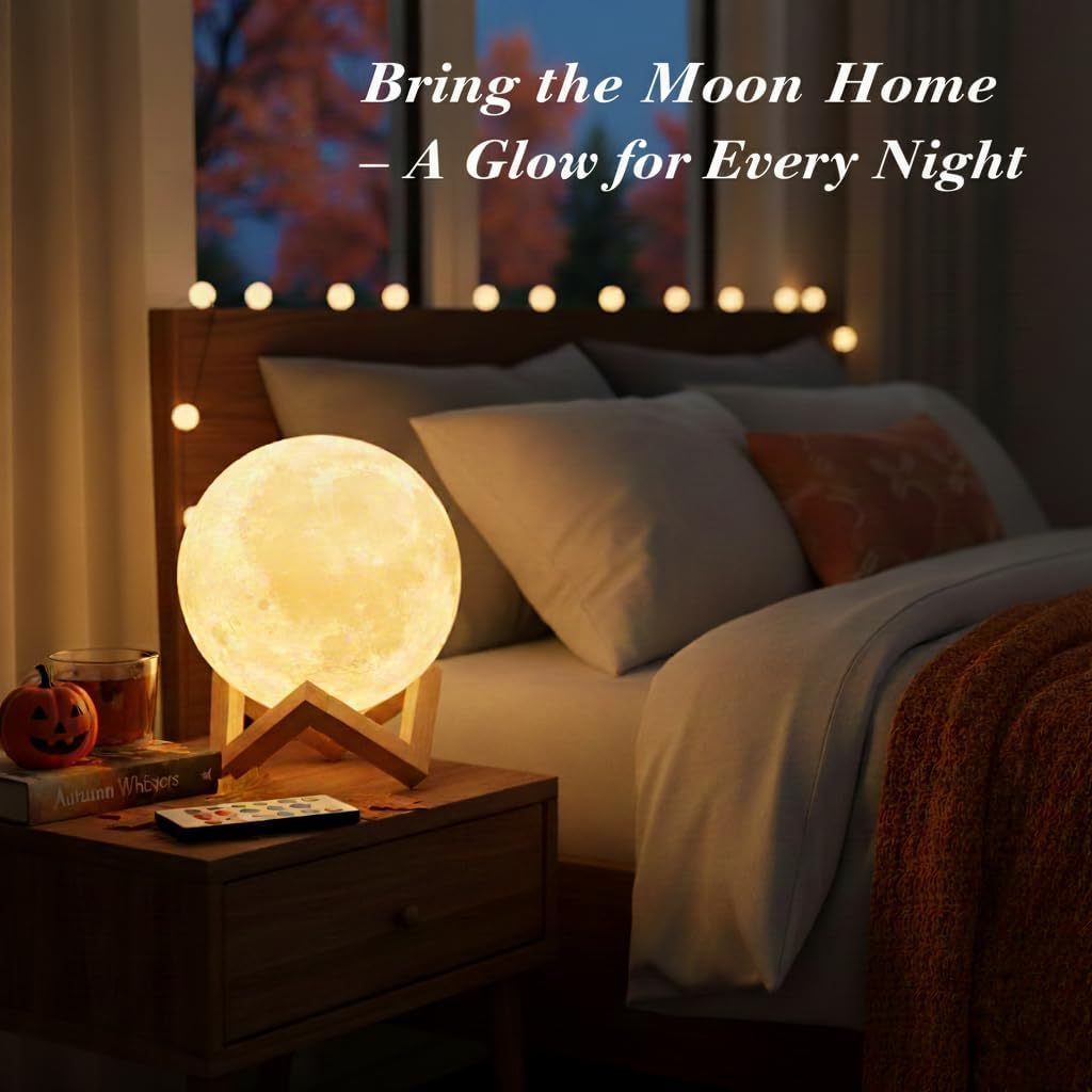 16-Color Moon Lamp LED Night Light with Stand & Remote – Creative Home Decor