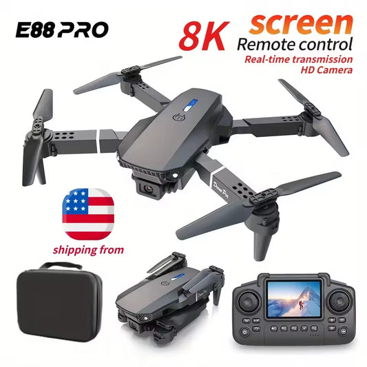 2025 E88 Pro Mini Drone – 4K Dual Camera, Screen Control, LED Lighting, Optical Flow Positionin