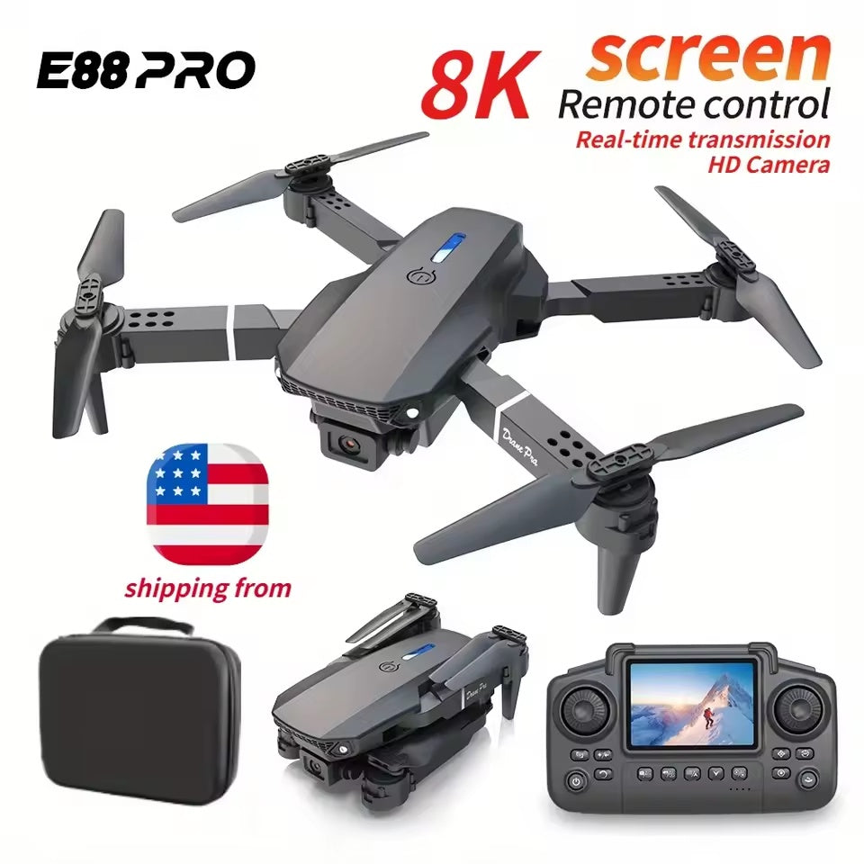 2025 E88 Pro Mini Drone – 4K Dual Camera, Screen Control, LED Lighting, Optical Flow Positionin