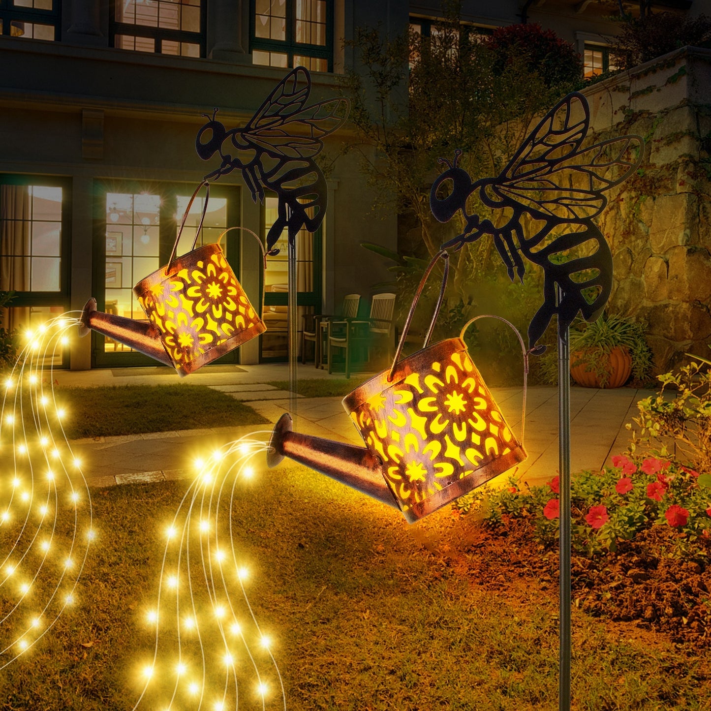 Solar Garden Lights – Flower-shaped Metal Watering Can, Outdoor Waterproof Patio & Lawn Decor