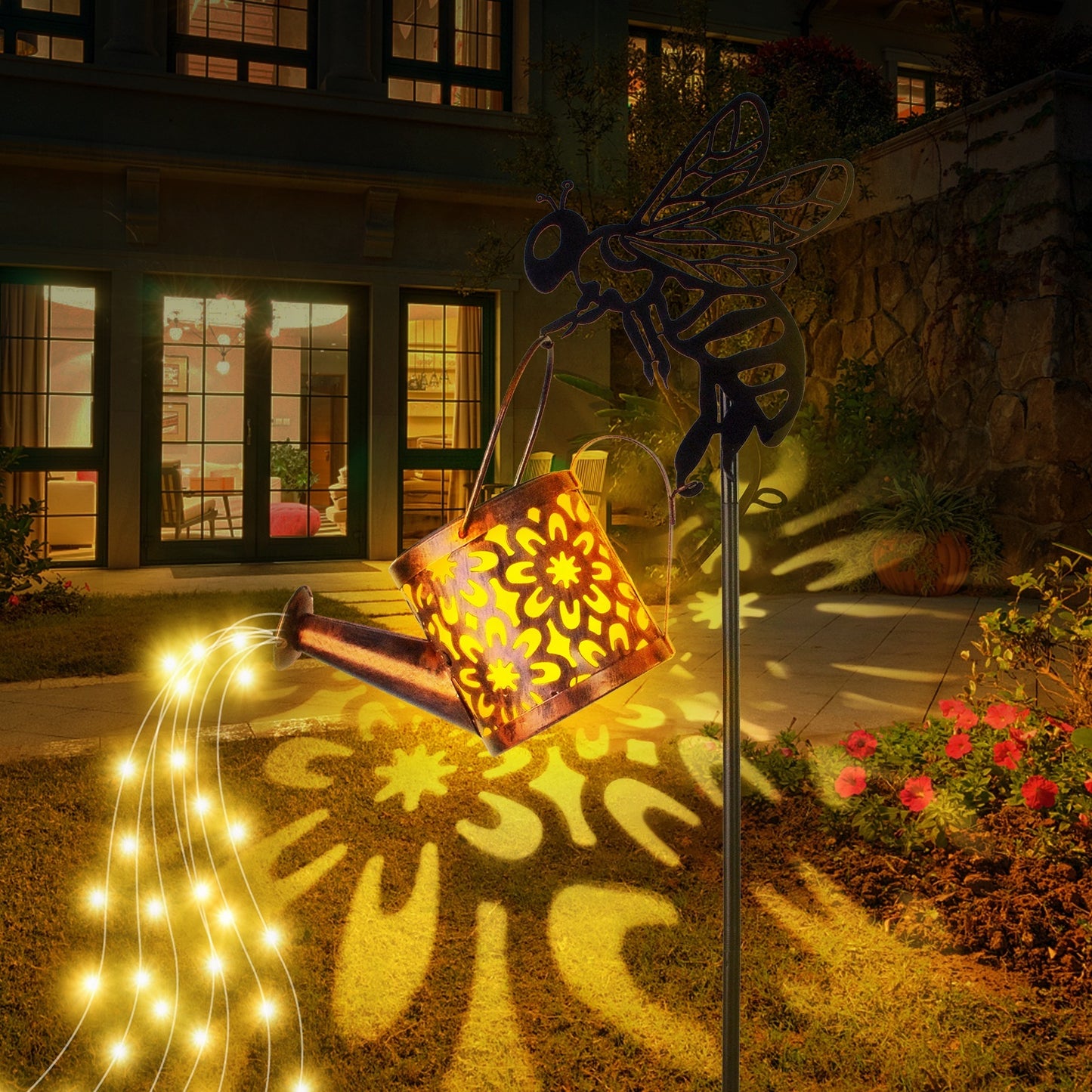 Solar Garden Lights – Flower-shaped Metal Watering Can, Outdoor Waterproof Patio & Lawn Decor